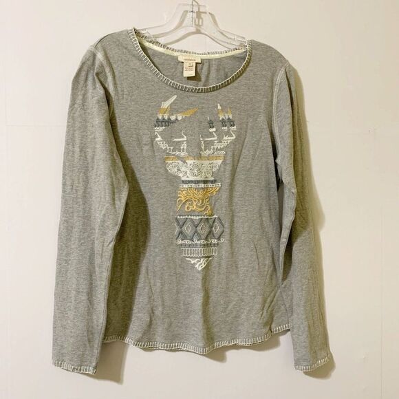 Sundance Size M Gray Long Sleeve Deer Graphic T Shirt Top - Picture 1 of 3